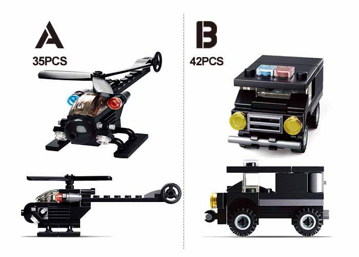 Builder Police Building Brick Display Set, x2 each kit A-D