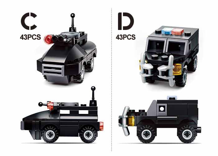 Builder Police Building Brick Display Set, x2 each kit A-D