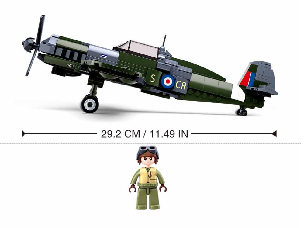 WWII Royal Air Force Spitfire Plane Building Brick Kit (297 pcs)