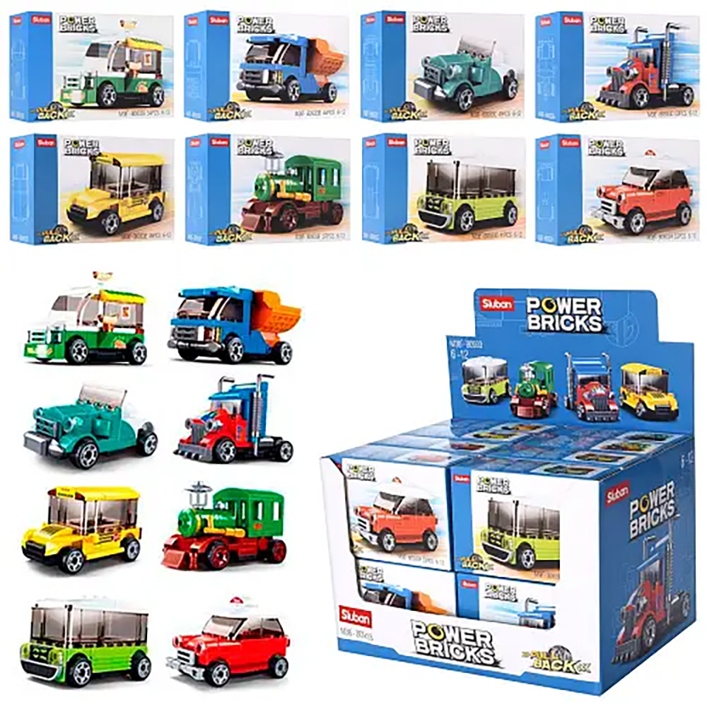 PowerBricks Pull-Back Building Brick Car Display Set