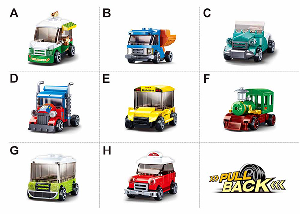 PowerBricks Pull-Back Building Brick Car Display Set