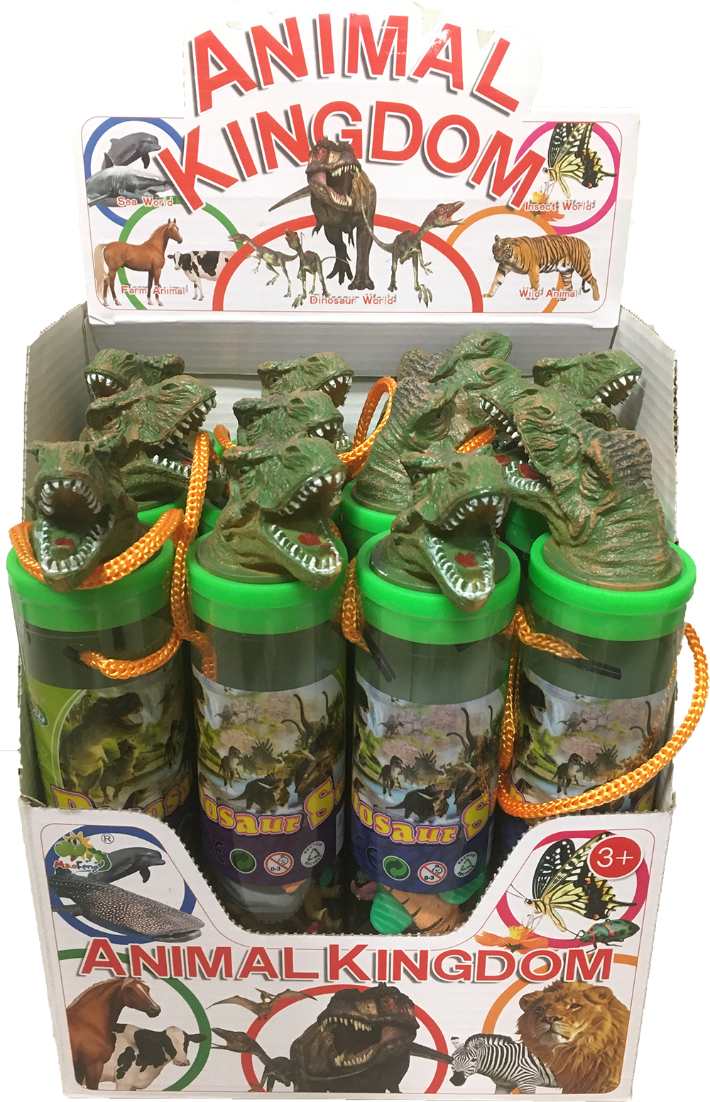 Dinosaur Figurines in Clear Tube with T-Rex Head Topper