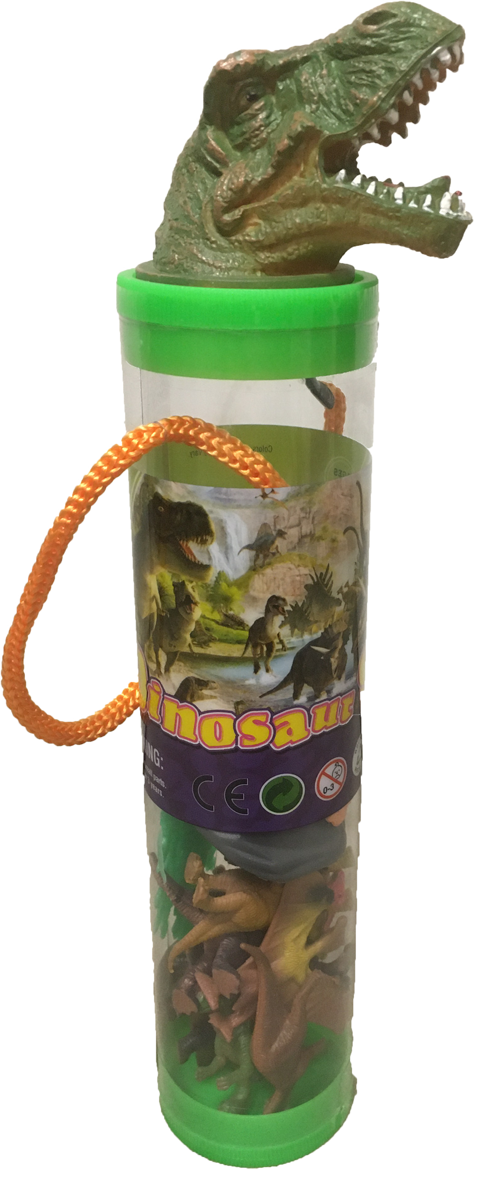 Dinosaur Figurines in Clear Tube with T-Rex Head Topper