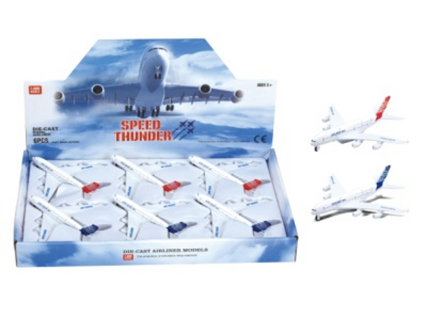 Die-Cast Passenger Airplanes, x6 Planes per Display Box