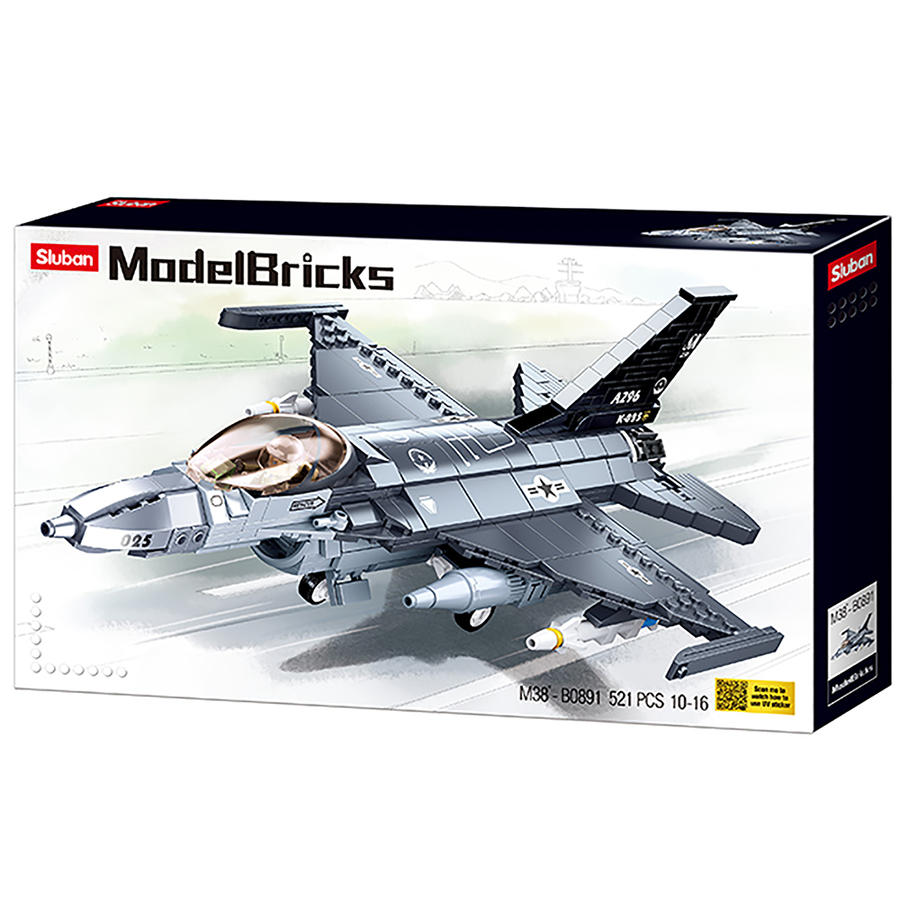 Model Bricks F-16C Falcon Fighter Jet Building Brick Kit (521 pcs)