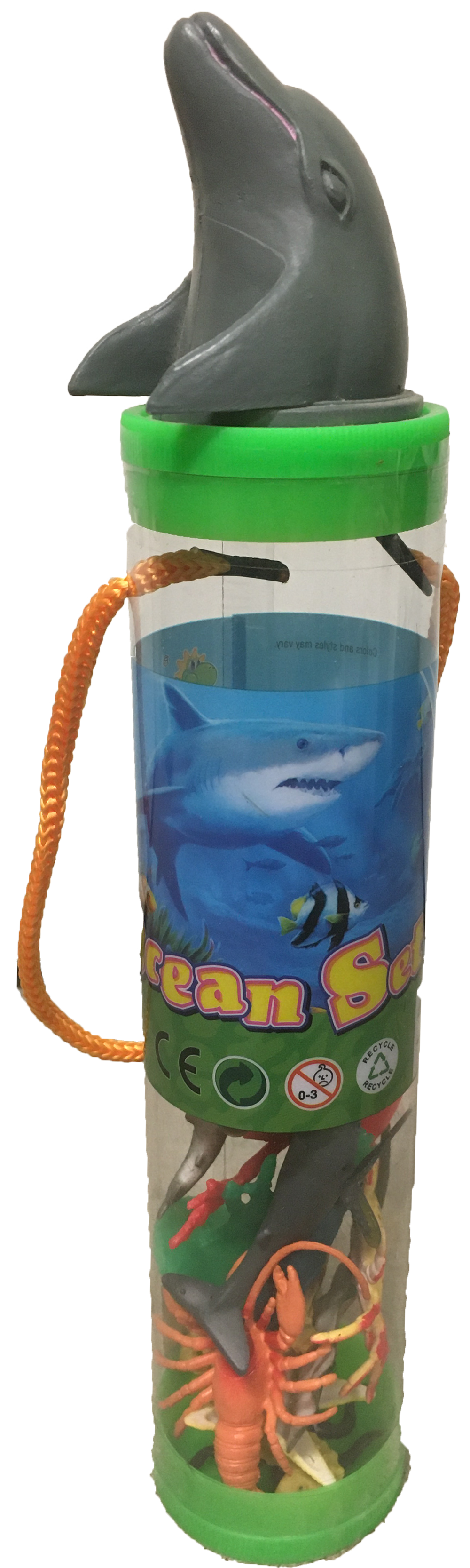 Sea Animal Figurines in Clear Tube with Dolphin Head Topper